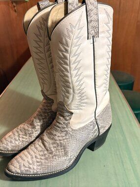 Vintage Mens Texas Brand American Made M9303 Snakeskin Gray Western Boots 9.5 D